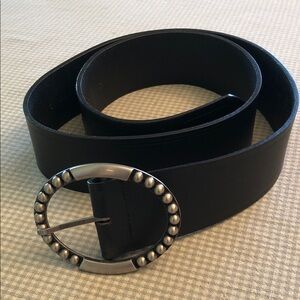 Women's Black Leather Belt 2” wide x 43 1/2” long Studded Oval Buckle L #1245
